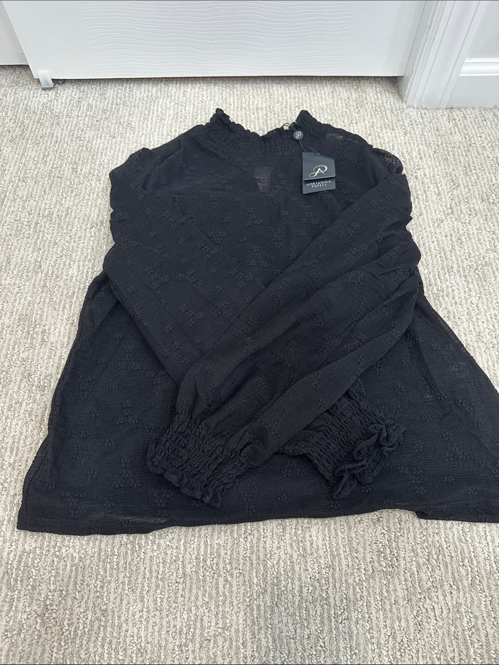 Adrianna Papell Black smocked neck knit top - half lined